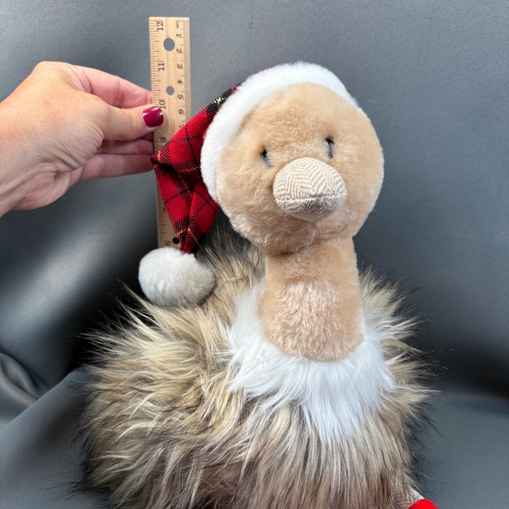 Pier 1 Imports Plush Ostrich Holiday Decor Tan Red Santa Hat Christmas 12" - Picture 6 of 16